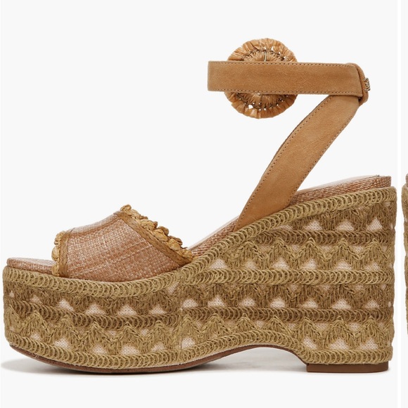 Sam Edelman Stylish Tan Embroidered Wedge Sandals Designer Various Sizes - Picture 3 of 16